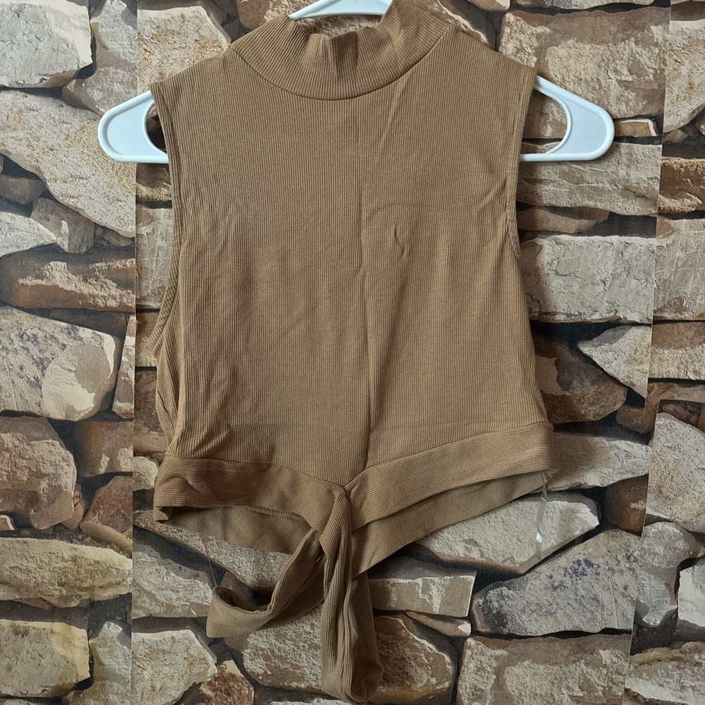 Tan Sleeveless Tie-Front Top